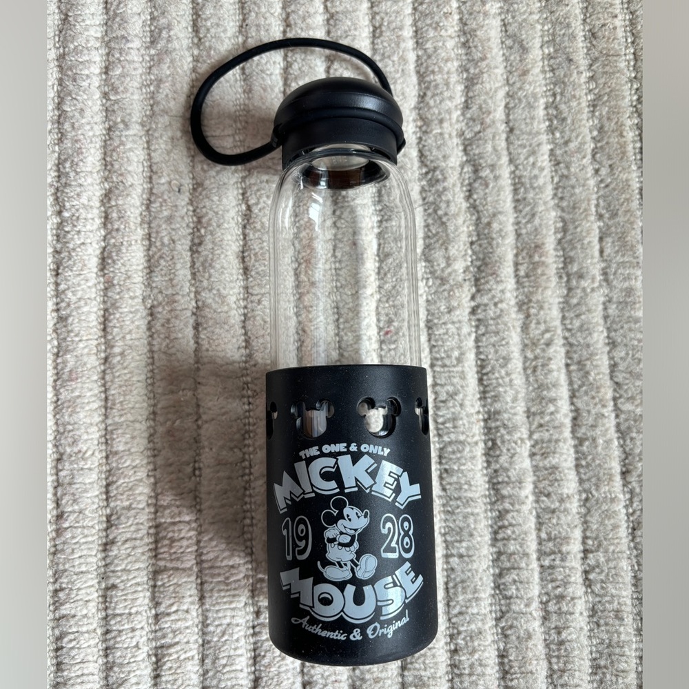 Disney Parks Mickey Mouse glass water bottle with grip, NWOT